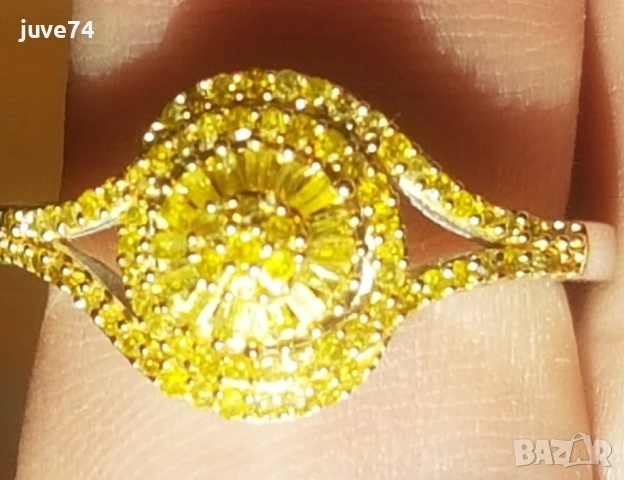 СРЕБЪРЕН ПРЪСТЕН С ЕСТЕСТВЕНИ ЖЪЛТИ ДИАМАНТИ СЕРТИФИКАТ, снимка 2 - Пръстени - 52236917