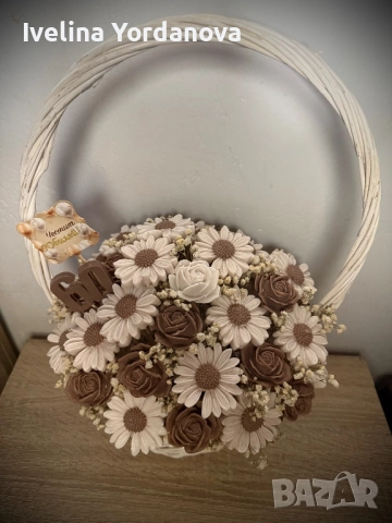 Кошница със сапунени цветя, снимка 2 - Подаръци за жени - 52618547
