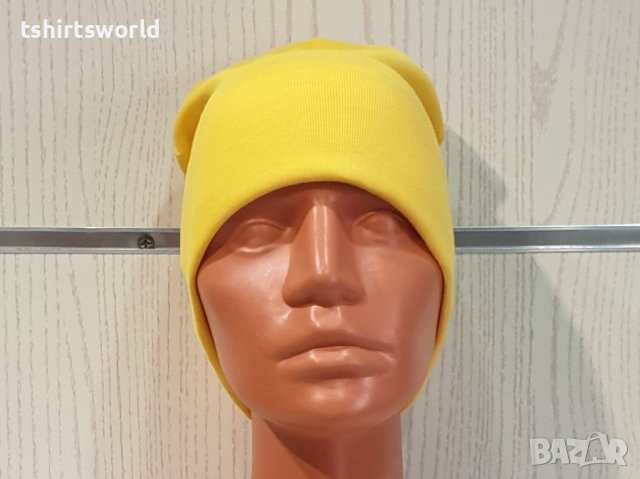 Нова дамска зимна шапка с подгъв в жълт цвят, снимка 6 - Шапки - 39325351