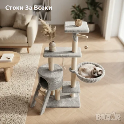 Многоетажна котешка драскалка с къщичка и легло, снимка 4 - За котки - 56215316