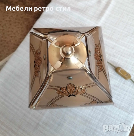 Красива, ретро настолна лампа с тежка месингова основа и декоративен стъклен абажур., снимка 8 - Декорация за дома - 52443691