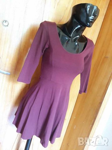 Винено лилава рокля трико с 3/4 ръкав С/М, снимка 2 - Рокли - 21230145