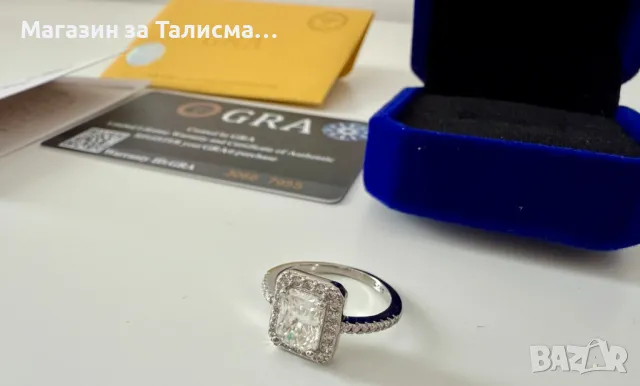 S925 Сребърен пръстен с камък Мойсанит 2ct - размер 7
, снимка 3 - Пръстени - 49385951