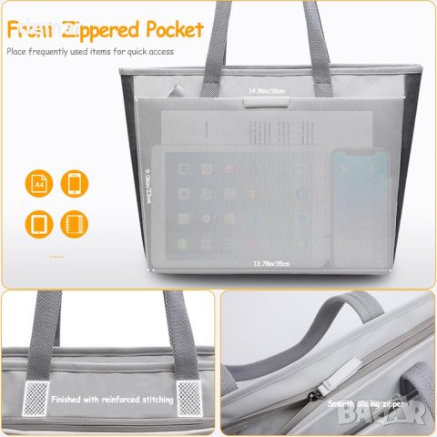 Дамска чанта водоустойчива с отделения за лаптоп - светлосива, снимка 6 - Чанти - 42796468