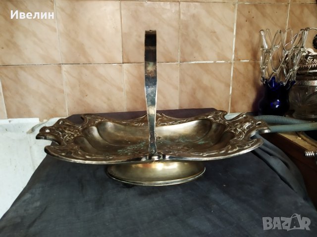 стара посребрена месингова купа,фруктиера арт деко, снимка 4 - Антикварни и старинни предмети - 29290137