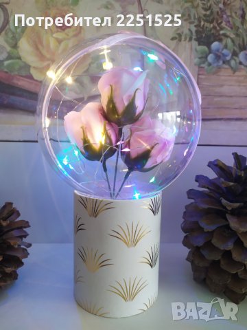 Вечна роза,цвете,красив букет в сфера с лед осветление! 8 март Подарък за жена,момиче!, снимка 7 - Декорация за дома - 39820977