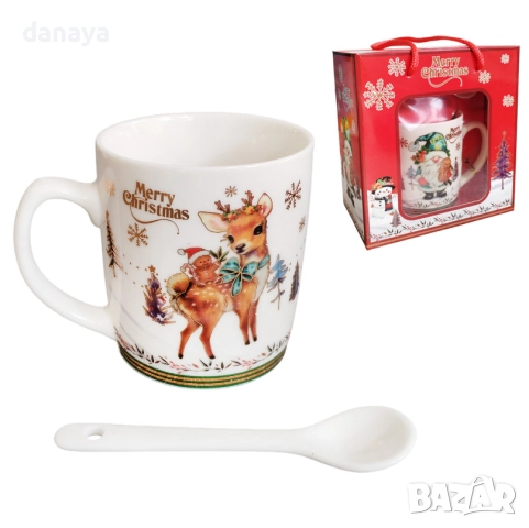 6240 Коледна чаша с лъжичка Merry Christmas в подаръчна кутия, снимка 8 - Чаши - 52120793