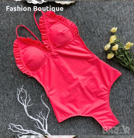 Цял бански неон корал оранжев розов червен, снимка 2 - Бански костюми - 32047394