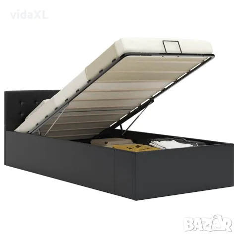 vidaXL Легло с повдигащ механизъм, черно, изкуствена кожа, 90x200 cм