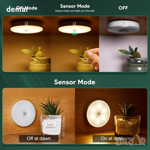 Blewandy LED нощна лампа топло/студено бяло, USB акумулаторни, 2 броя, снимка 2 - Лед осветление - 44672210