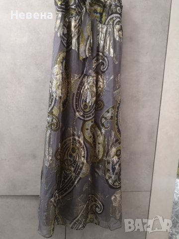 Бутикова Рокля от Естествена коприна, нова, сиво и златно, размер L, снимка 9 - Рокли - 42472238