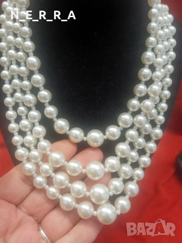 Четириреден перлен гердан, снимка 2 - Колиета, медальони, синджири - 53189563