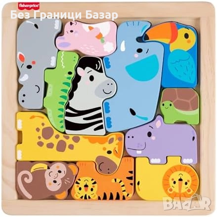Нов Fisher-Price дървен пъзел с животни, развиващи умения за деца игра, снимка 6 - Образователни игри - 51758791