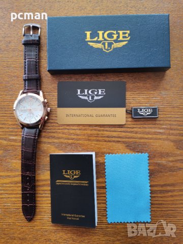 LIGE White Gold 9839 Луксозен мъжки кварцов часовник с кожена каишка, снимка 10 - Мъжки - 40445330