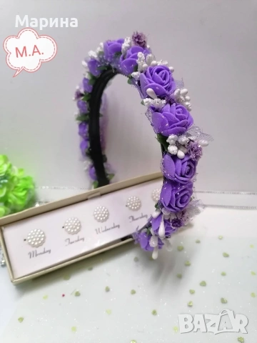 Празнична диадема с цветя, вариант 33, снимка 4 - Аксесоари за коса - 54232591