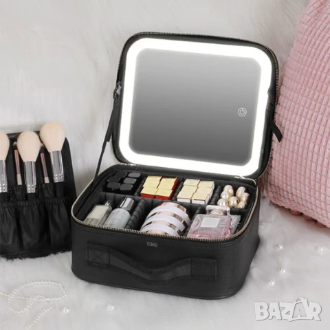 Козметична чанта с LED огледало, регулируеми отделения, подходяща за организиране на козметика , снимка 2 - Други - 50891864