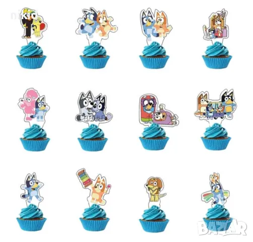 12 бр Блуи и Бинго Bluey and Bingo Чили и Бандит къси картонени топери топер за торта мъфин, снимка 5 - Други - 47682786