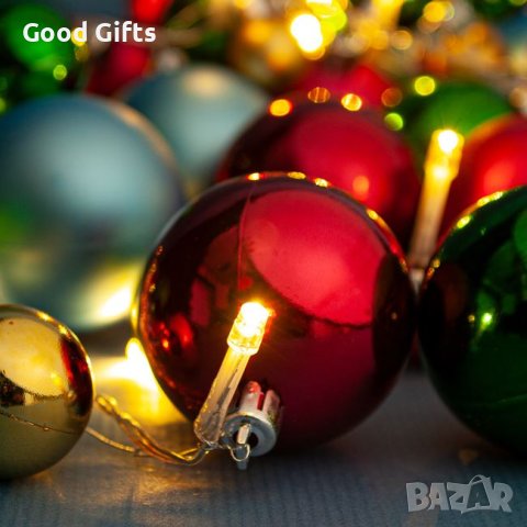 Коледни лампички с коледни топки, 2.05м, Топло бяло