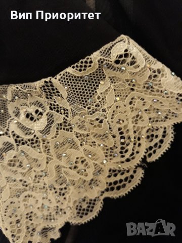 Прозрачна горница в черно и екрю-коприна + екрю орнаменти за свежест и коланче в талията, фиерична , снимка 4 - Бельо - 37258393