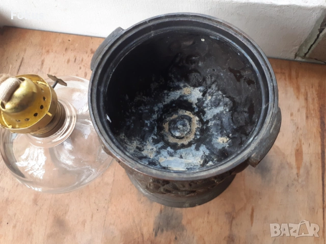 Стара газена лампа от мед бакър и стъкло, снимка 3 - Антикварни и старинни предмети - 54183271