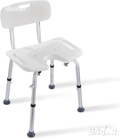 Душ стол с облегалка, U-образен, с регулируема височина на 6 нива