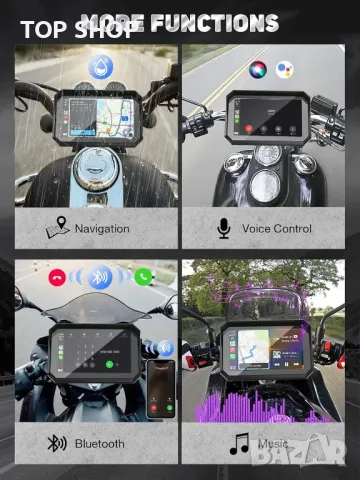 Мотоциклетен 5" IPS сензорен екран с безжичен CarPlay и Android Auto, снимка 3 - Аксесоари и консумативи - 49785392
