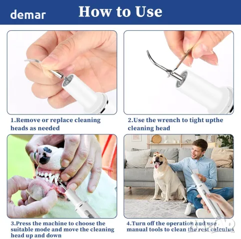 Комплект за почистване на зъбите на домашни любимци с LED светлина, безопасно за кучета и котки, бял, снимка 2 - За кучета - 47400613