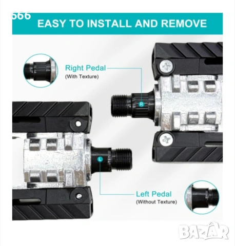 Сгъваеми велосипедни педали от алуминиева сплав, плосък дизайн, неплъзгащи се, черен цвят, , снимка 6 - Части за велосипеди - 54083764