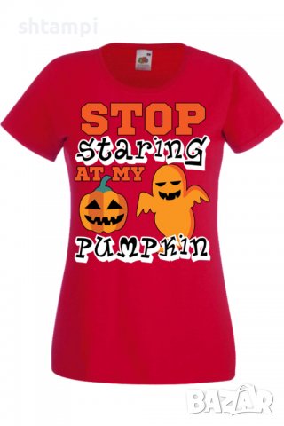 Дамска тениска Stop Staring At My Pumpkin 2,Halloween,Хелоуин,Празник,Забавление,Изненада,Обичаи,, снимка 3 - Тениски - 38138364