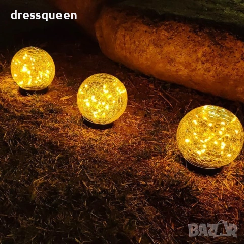 4472 Соларна стъклена топка с "напукан" ефект – Магия в градината и на терасата, снимка 5 - Соларни лампи - 54066290