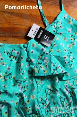 Нова рокля с етикет в тюркоазено с флорални мотиви, снимка 3 - Рокли - 54127439