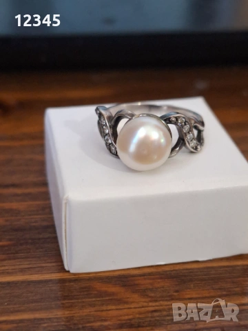 Руски сребърен пръстен с естествена перла, снимка 4 - Пръстени - 54111762