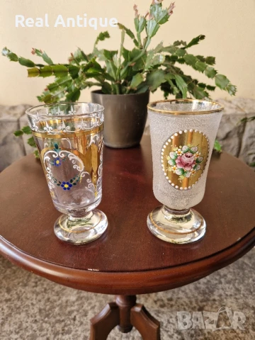 Страхотен антикварен лот от 2 чаши Бохемия Bochemia , снимка 3 - Антикварни и старинни предмети - 50782074