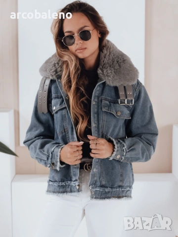 Дамско дънково яке с косъм FURDENIM, снимка 3 - Якета - 47709772
