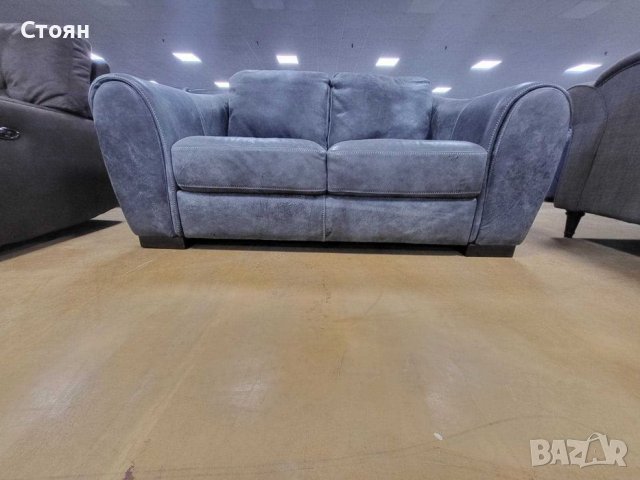 Сив кожен диван двойка "Galeria" - естествена кожа телешки бокс, снимка 4 - Дивани и мека мебел - 39711803