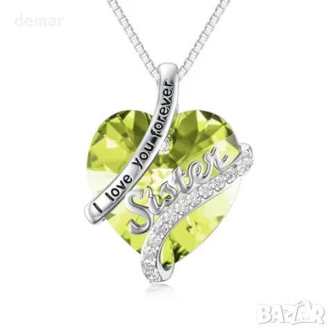 Сребърна колие 925 за сестра „Sisters“ с камък и надпис Love You Forever, сърце, снимка 2 - Колиета, медальони, синджири - 55849741