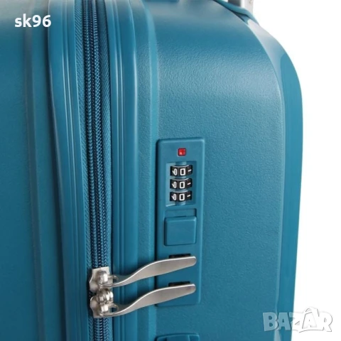Куфар - тролей за пътуване, синьо-зелен петролен цвят, релефни линии, 58л, снимка 4 - Къмпинг мебели - 50852600