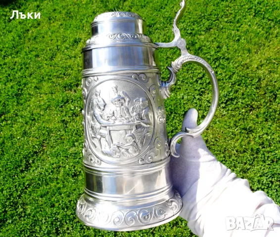 Халба от калай 1.5 л., 1.3 кг.,лов,покер. , снимка 16 - Антикварни и старинни предмети - 50235813