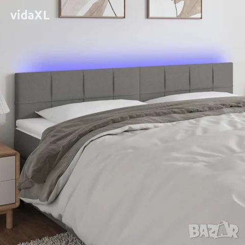 vidaXL LED горна табла за легло, тъмносива, 200x5x78/88 см, плат, снимка 2 - Тоалетки - 56146672