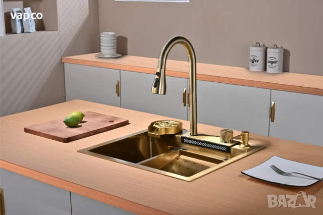 Златна мултифункционална кухненска мивка 50см, снимка 6 - Мивки - 50954067