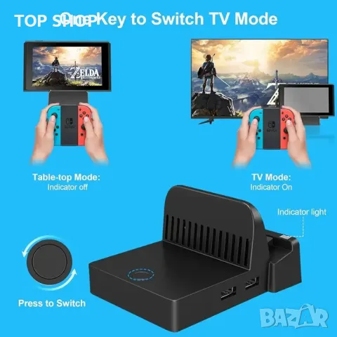 мини портативна докинг станция за превключвател за Nintendo Switch Dock, снимка 3 - Игри за Nintendo - 48747926