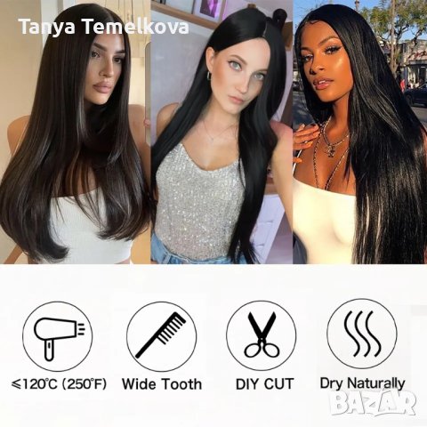 Права черна перука без бретон, снимка 3 - Аксесоари за коса - 40435426