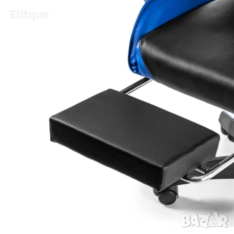Геймърски стол с поставка за крака – черно-син, въртящ, с масажна функция и спортен дизайн, снимка 10 - Столове за офис - 53241848