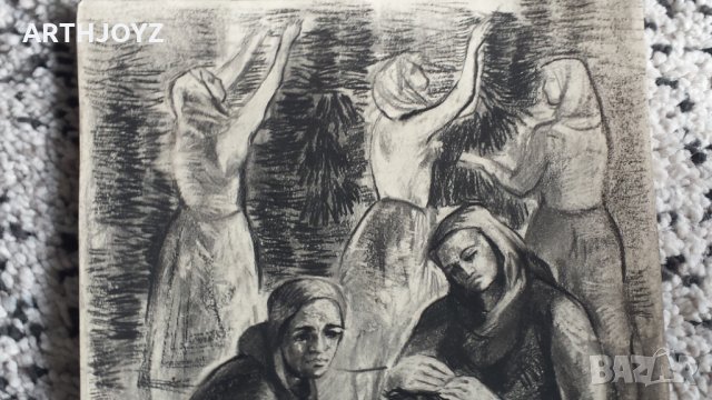 СТАРА КАРТИНА ТЮТЮНОБЕРАЧКИ графика / ПОДПИСАНА, снимка 3 - Картини - 29672690