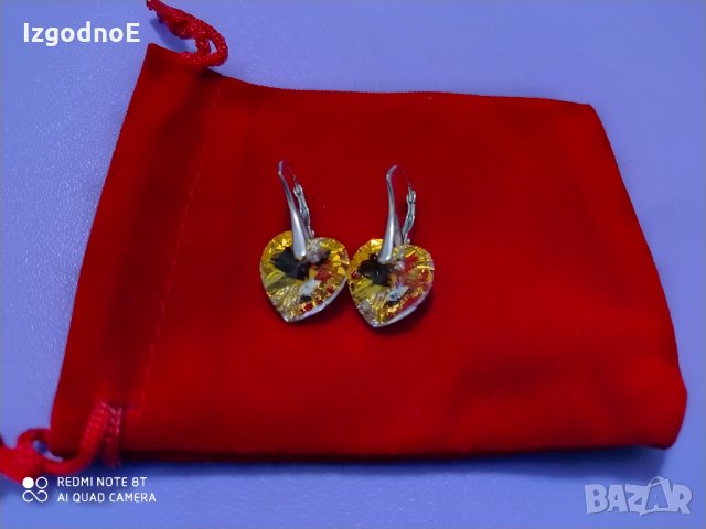 Сваровски - разкошни сребърни обеци Heart Swarovski - 14мм, снимка 6 - Обеци - 31241013