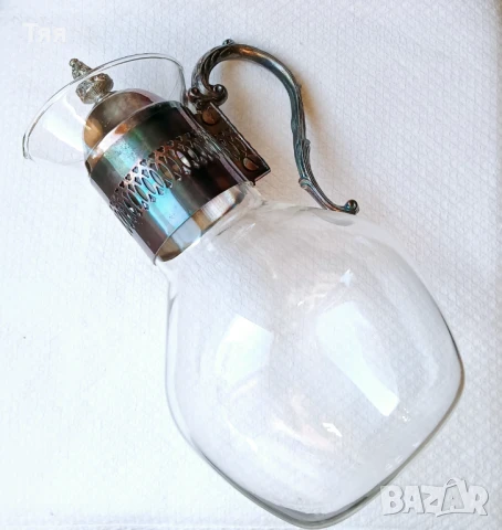 Винтидж стъклена кана с метална дръжка и капак , снимка 7 - Антикварни и старинни предмети - 51244523