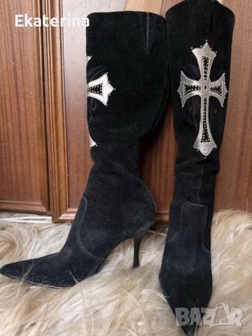 Черни готик велурени ботуши 37 номер 