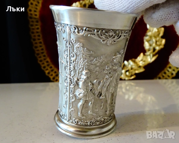 Калаена чаша за ракия,рицар,оръженосец,алебарди. , снимка 3 - Антикварни и старинни предмети - 52336458