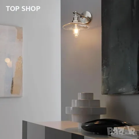 Yosoan Индустриална ретро стенна лампа от оребрено стъкло, снимка 7 - Лампи за стена - 49965471