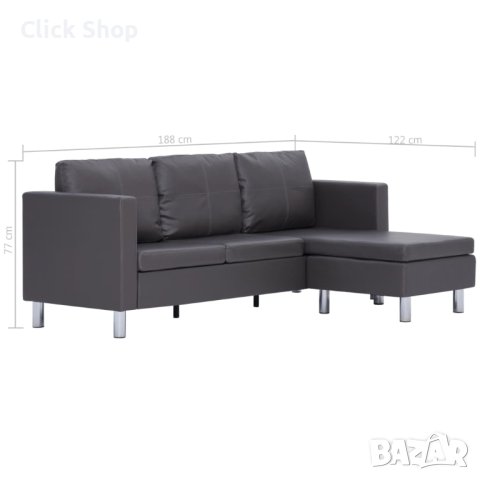 3-местен диван с възглавници, сив, изкуствена кожа, снимка 8 - Дивани и мека мебел - 40813280